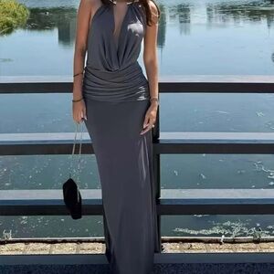 Zara Charcoal Backless Maxi Dress